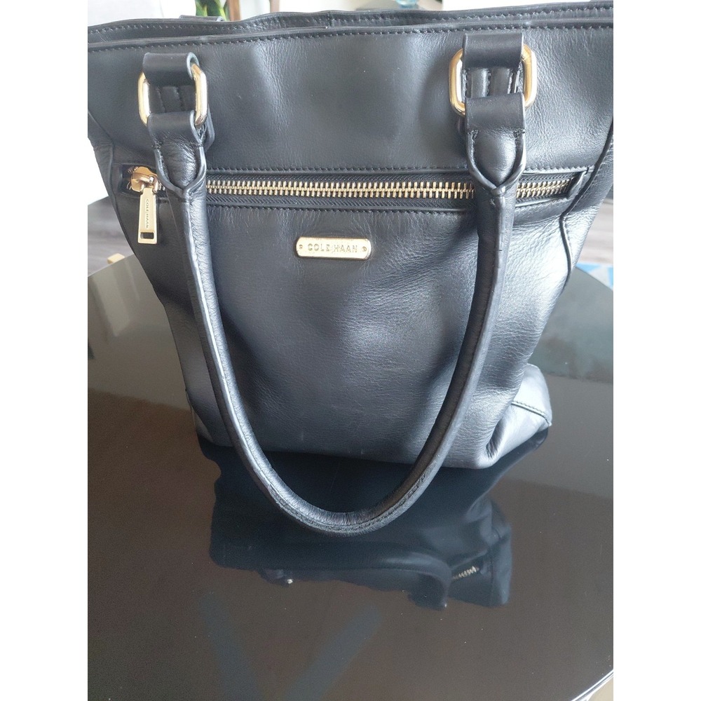 Cole Haan Black Leather‎ Top Handle Satchel Shoulder Bag Large